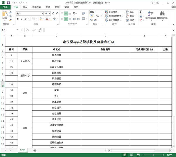 APP項目功能表統(tǒng)計報價 APP項目功能表統(tǒng)計報價